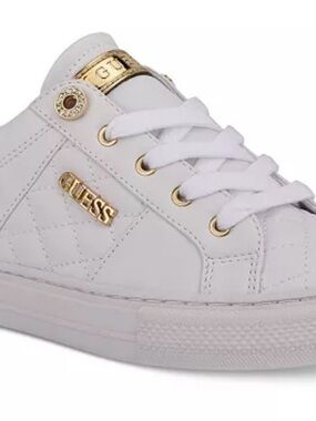 GUESS Kids White Quilted Sneakers with Gold Hardware